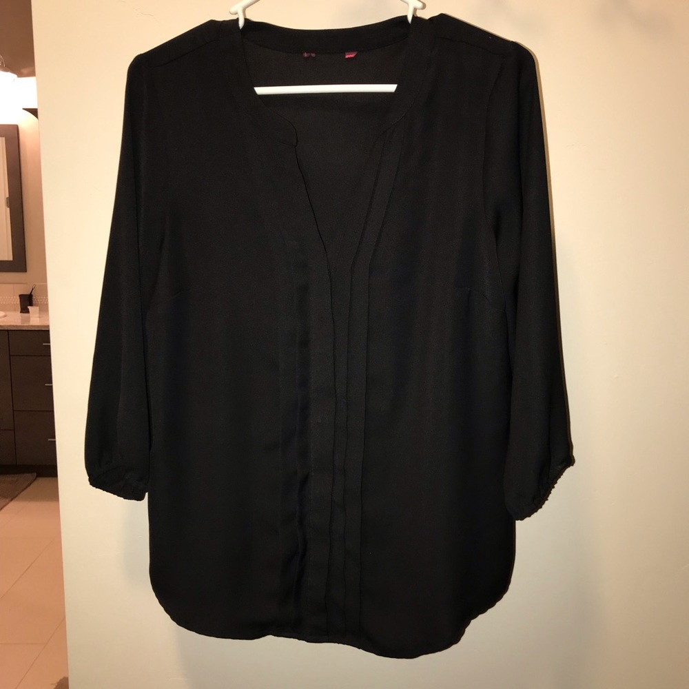 Black pleated v neck blouse